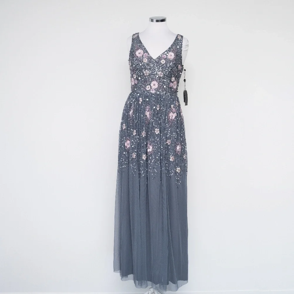 Adrianna Papell‎ - Beaded Mesh Shirred Gown